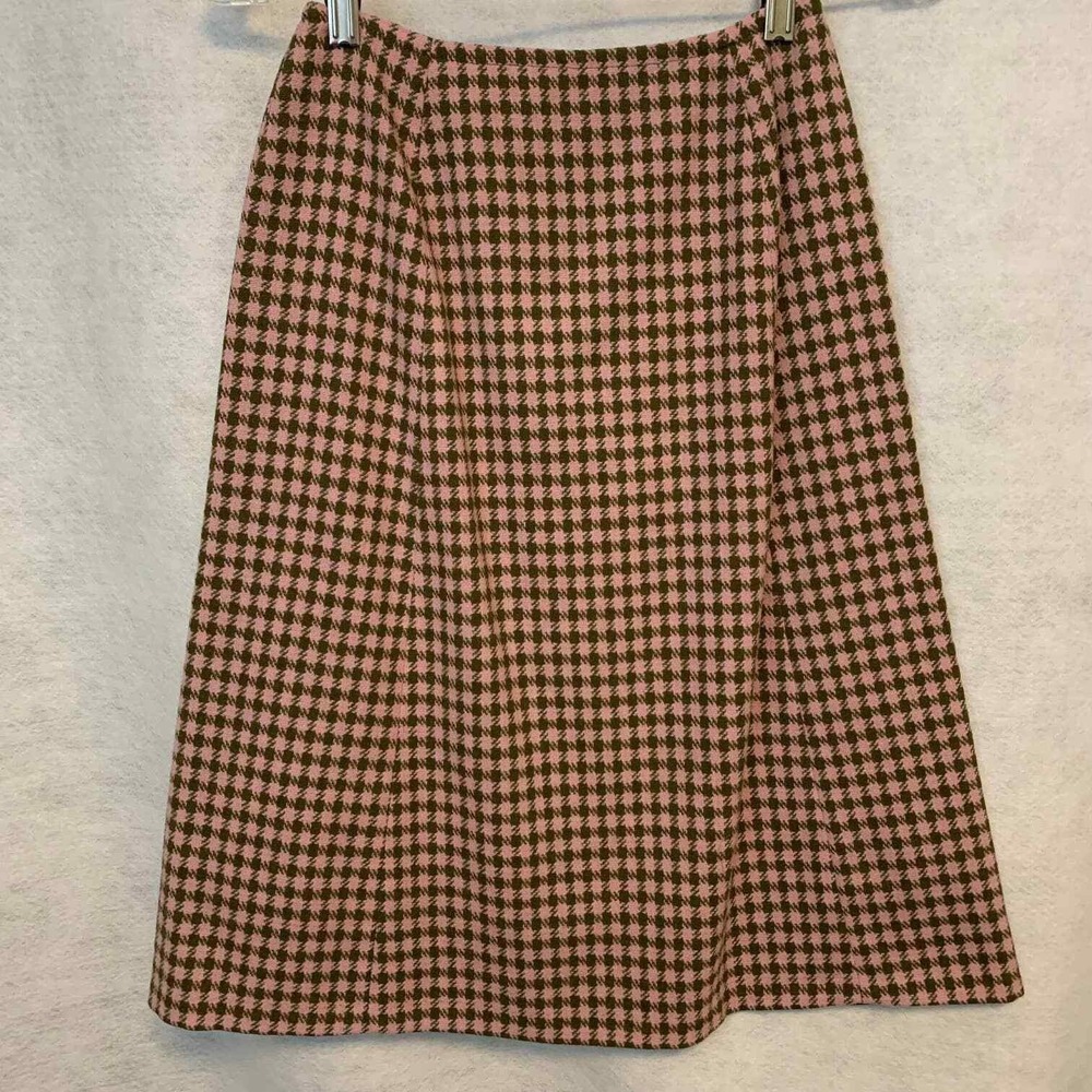 Pendleton Wool Vintage Houndstooth Skirt Pink/Brown Women's Size 7/8‎